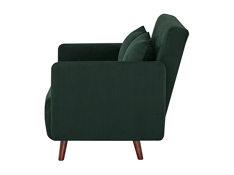 Belushi - Canapé convertible 2 places en velours côtelé pieds bois foncé - Vert foncé