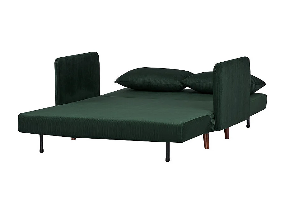Belushi - Canapé convertible 2 places en velours côtelé pieds bois foncé - Vert foncé
