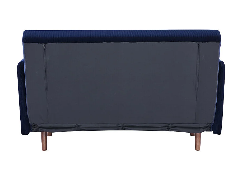 Belushi - Canapé convertible 2 places en velours côtelé pieds bois foncé - Bleu marine