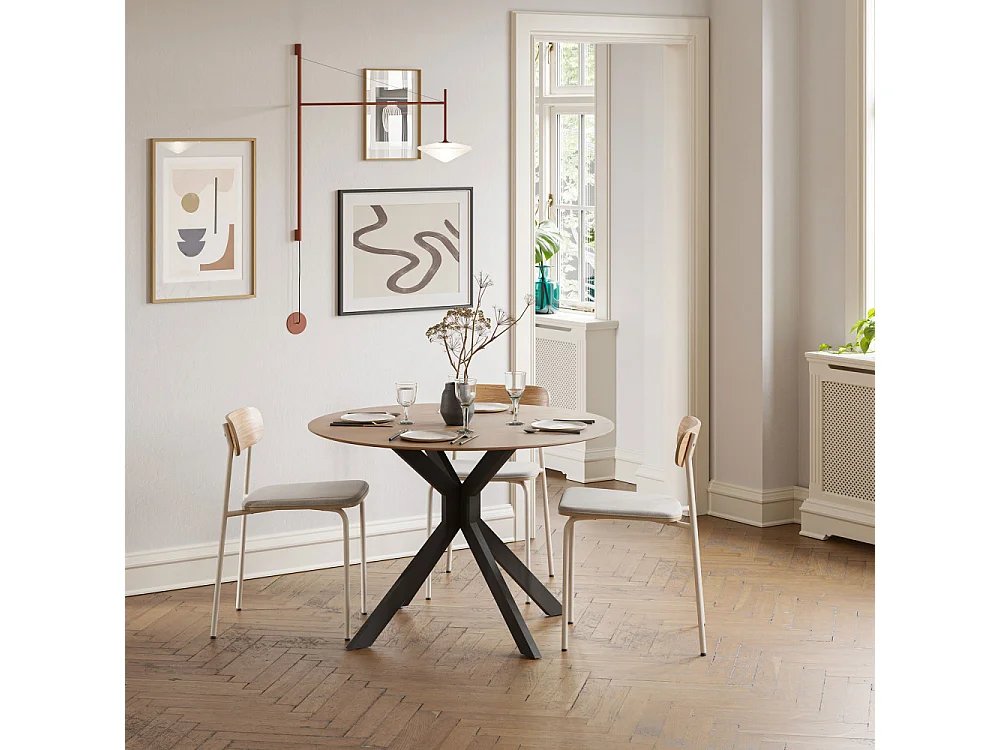 Libra - Table à manger pliante 4 personnes ronde en bois et métal  - Bois clair