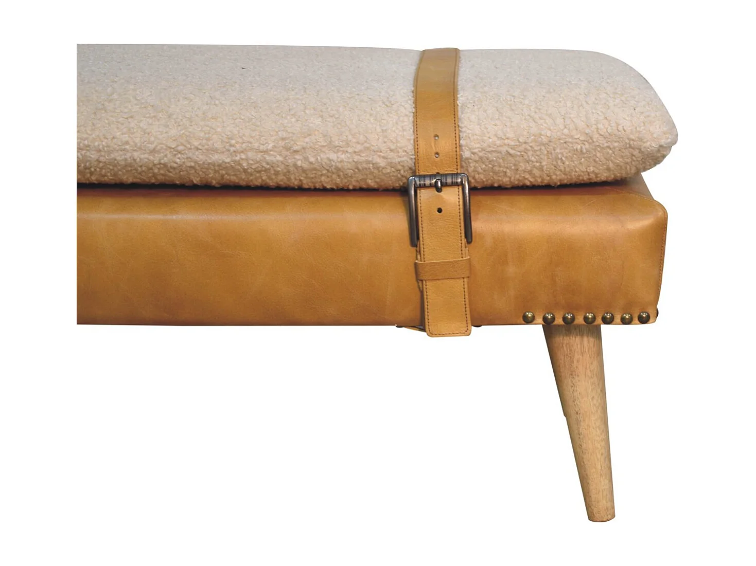 Artisan Furniture Banc en cuir Bouclé Buffalo Hide Tan en bois massif, marron clair