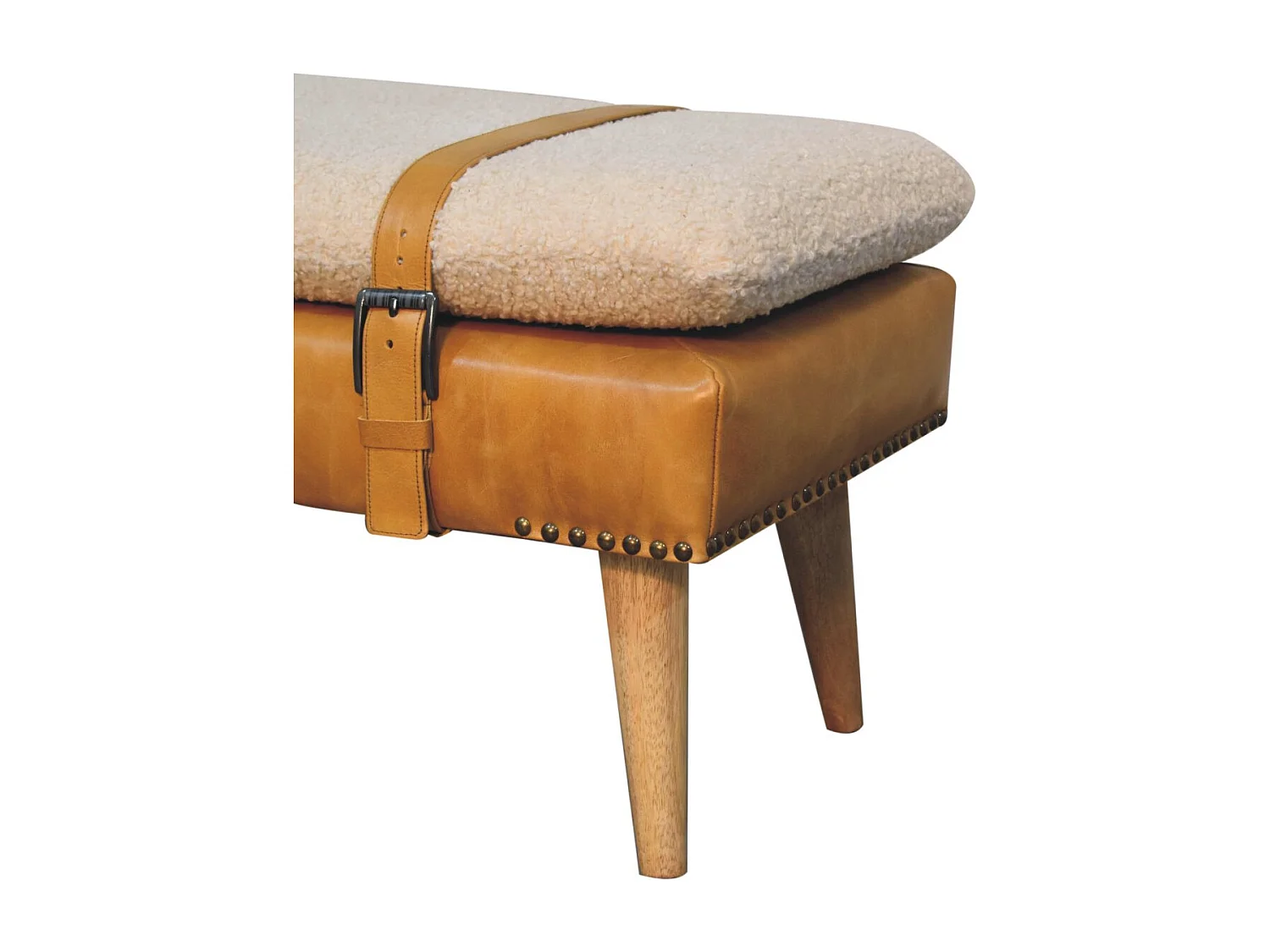 Artisan Furniture Banc en cuir Bouclé Buffalo Hide Tan en bois massif, marron clair
