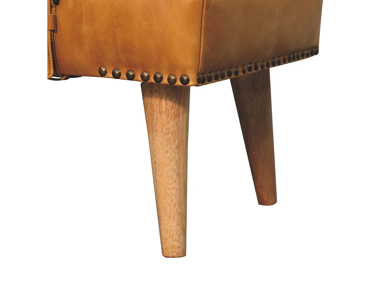Artisan Furniture Banc en cuir Bouclé Buffalo Hide Tan en bois massif, marron clair