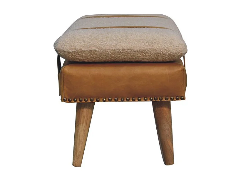 Artisan Furniture Banc en cuir Bouclé Buffalo Hide Tan en bois massif, marron clair