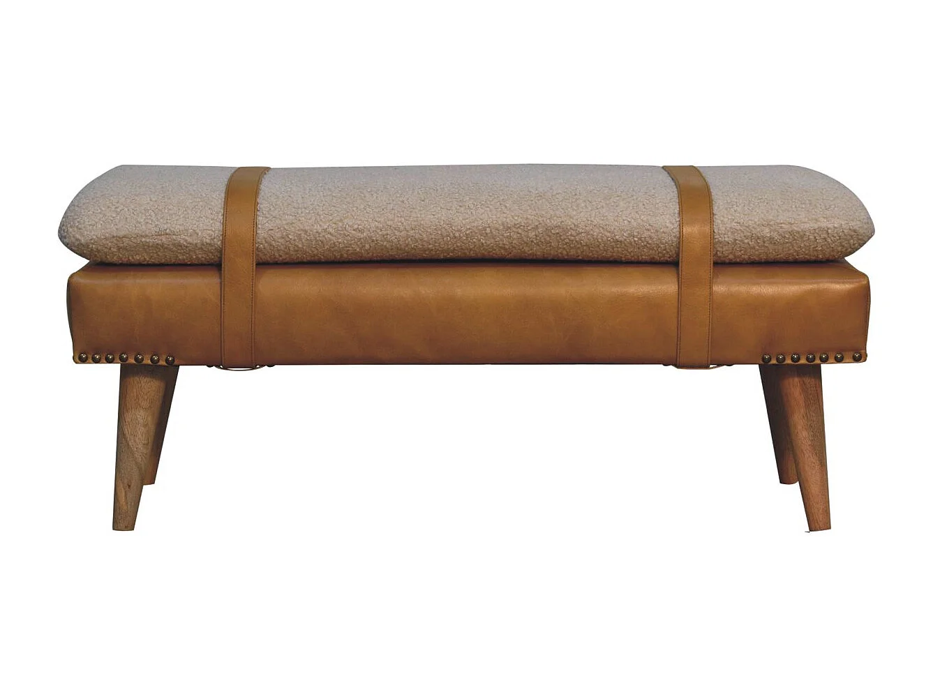 Artisan Furniture Banc en cuir Bouclé Buffalo Hide Tan en bois massif, marron clair