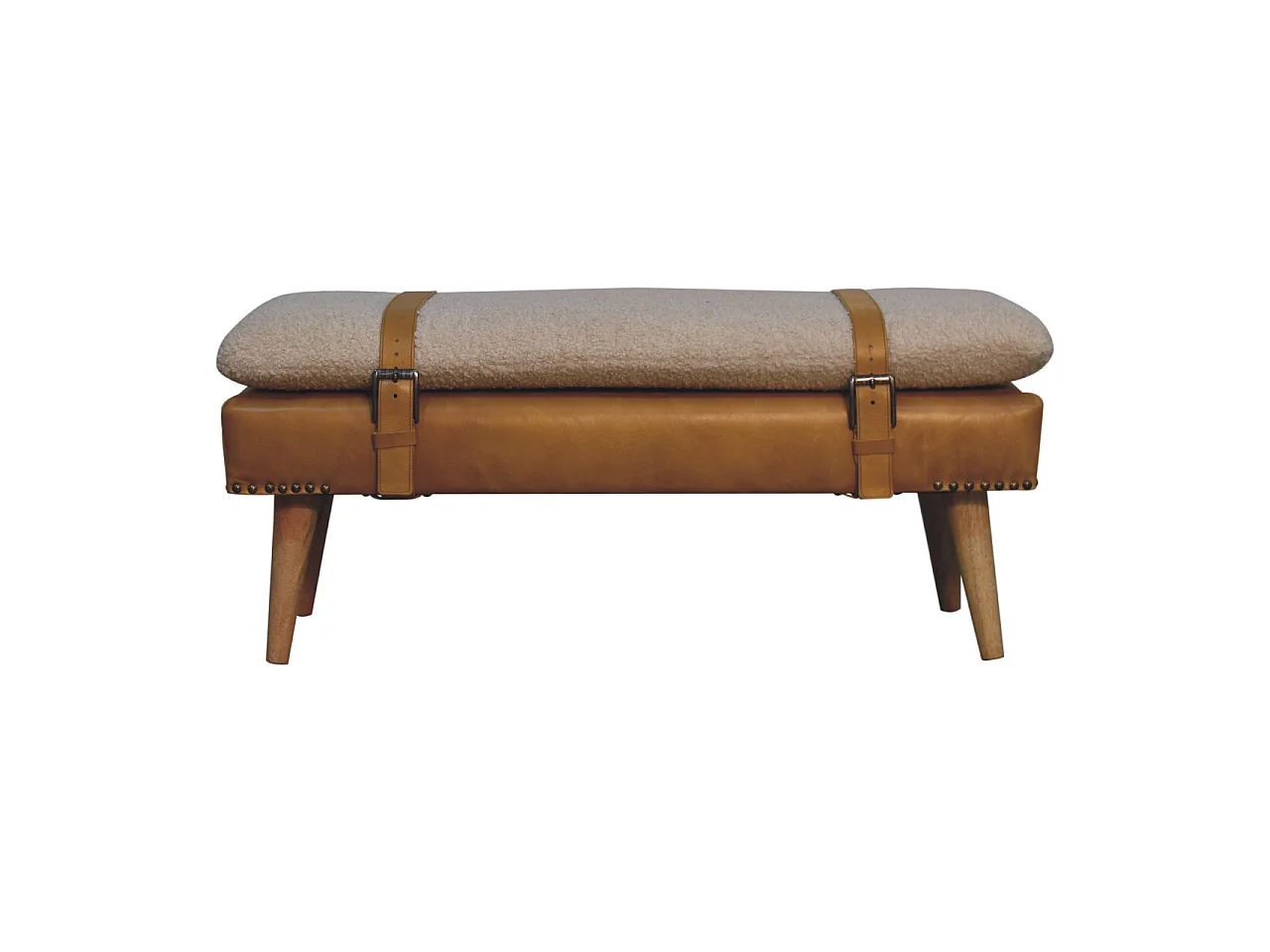 Artisan Furniture Banc en cuir Bouclé Buffalo Hide Tan en bois massif, marron clair