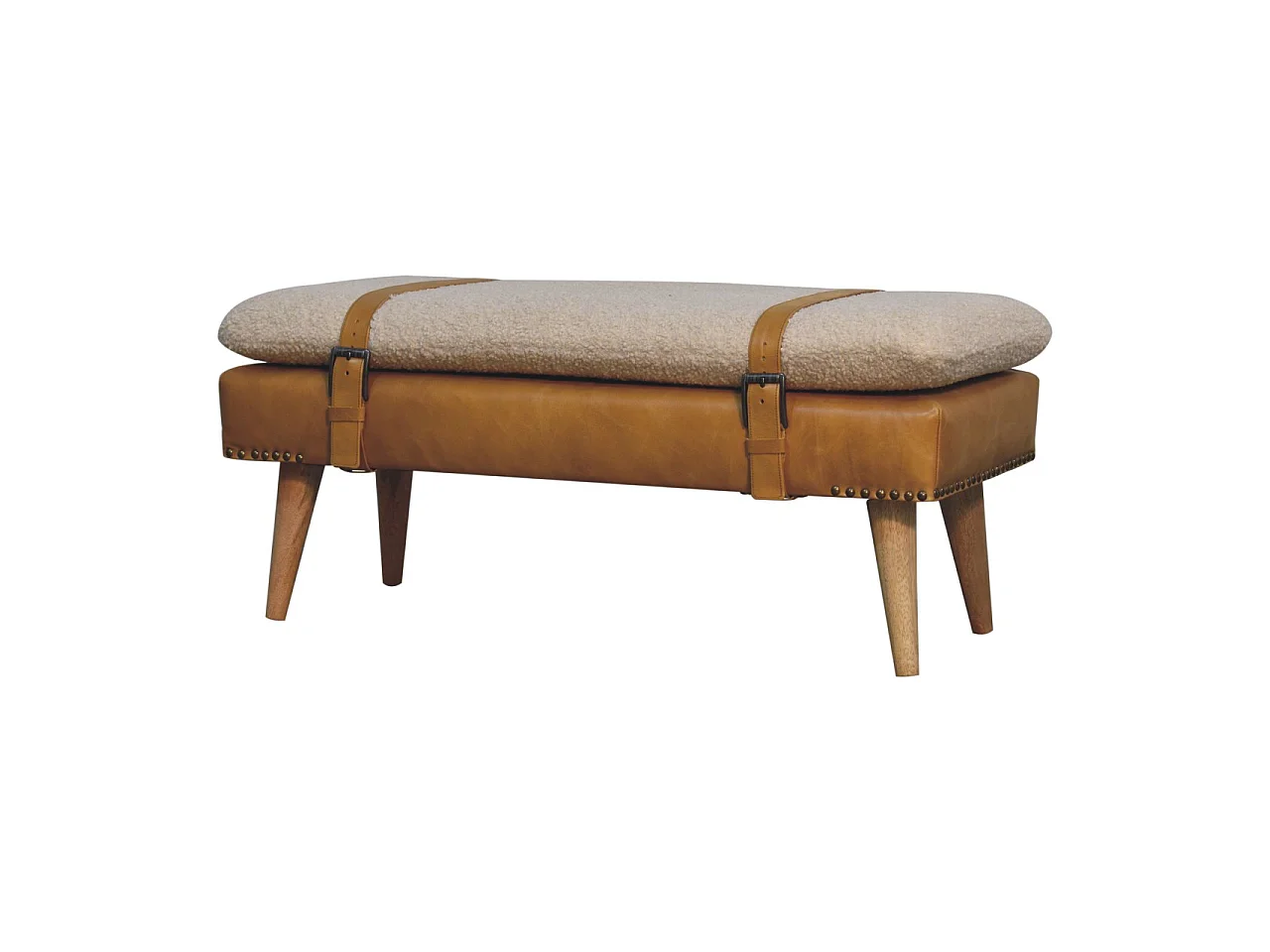 Artisan Furniture Banc en cuir Bouclé Buffalo Hide Tan en bois massif, marron clair