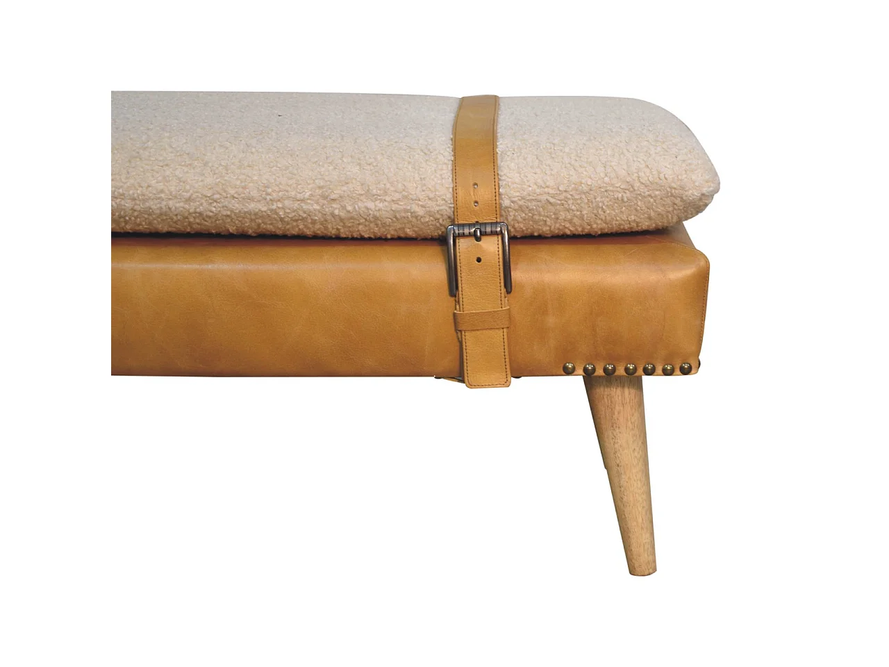Artisan Furniture Banc en cuir Bouclé Buffalo Hide Tan en bois massif, marron clair