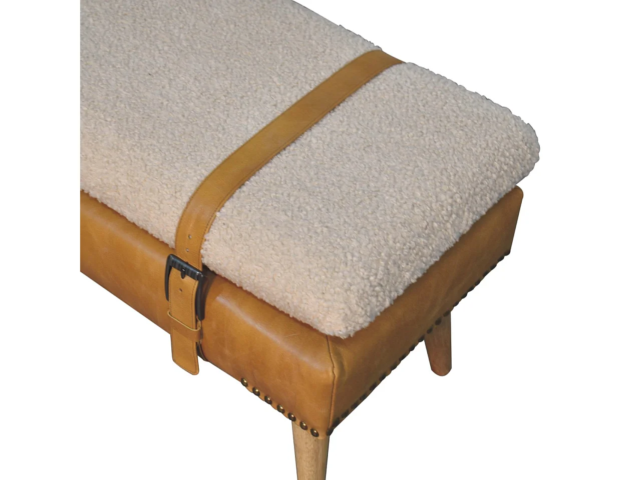 Artisan Furniture Banc en cuir Bouclé Buffalo Hide Tan en bois massif, marron clair