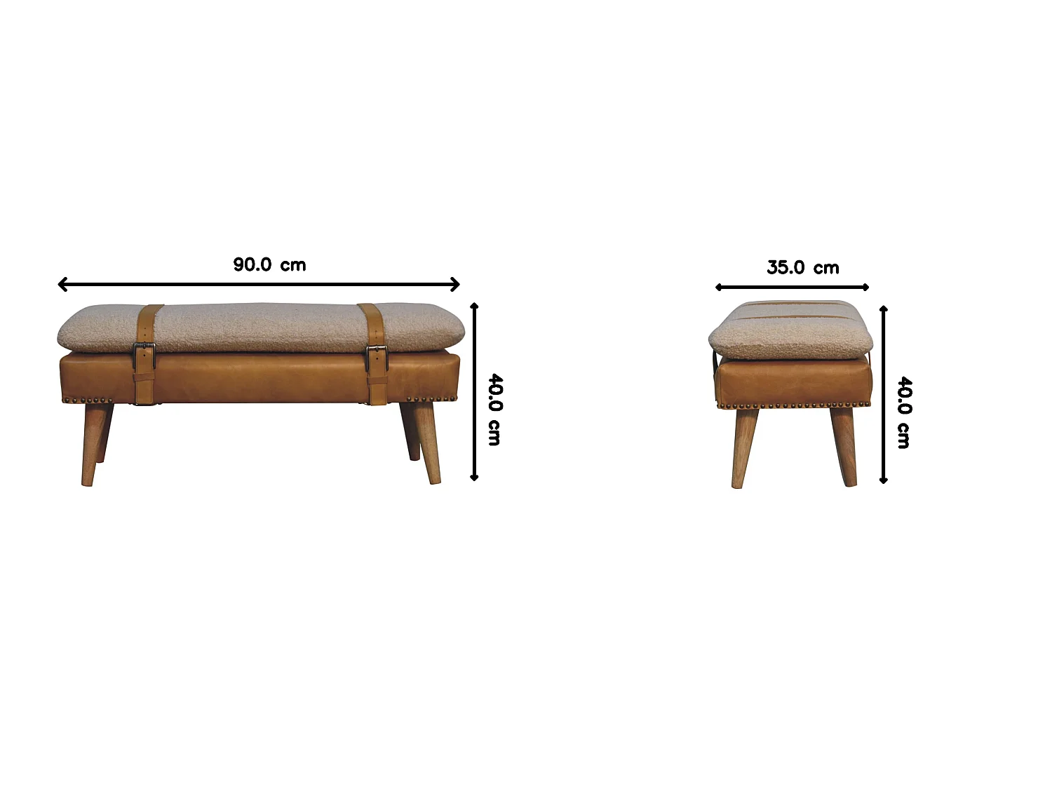 Artisan Furniture Banc en cuir Bouclé Buffalo Hide Tan en bois massif, marron clair