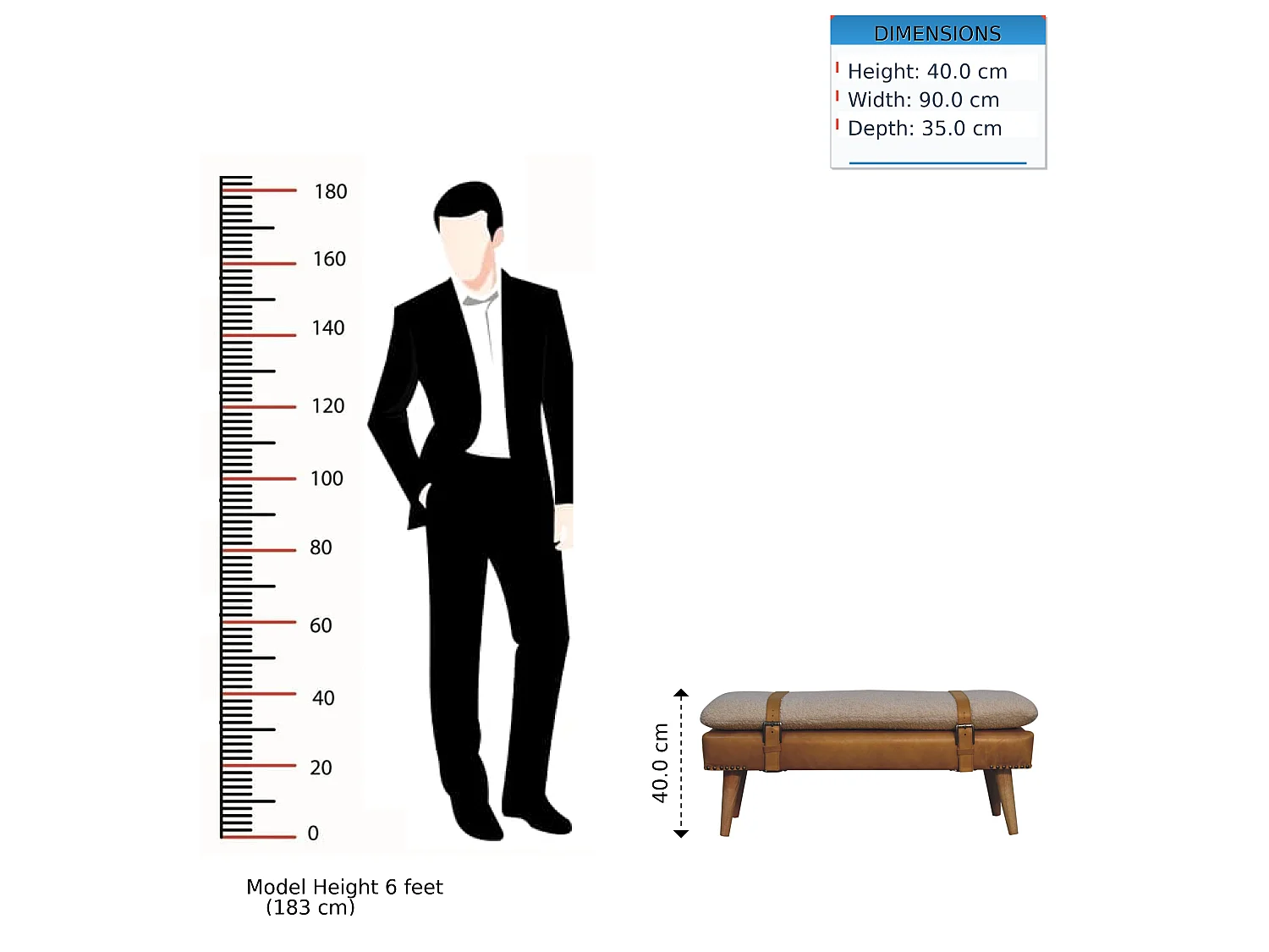 Artisan Furniture Banc en cuir Bouclé Buffalo Hide Tan en bois massif, marron clair