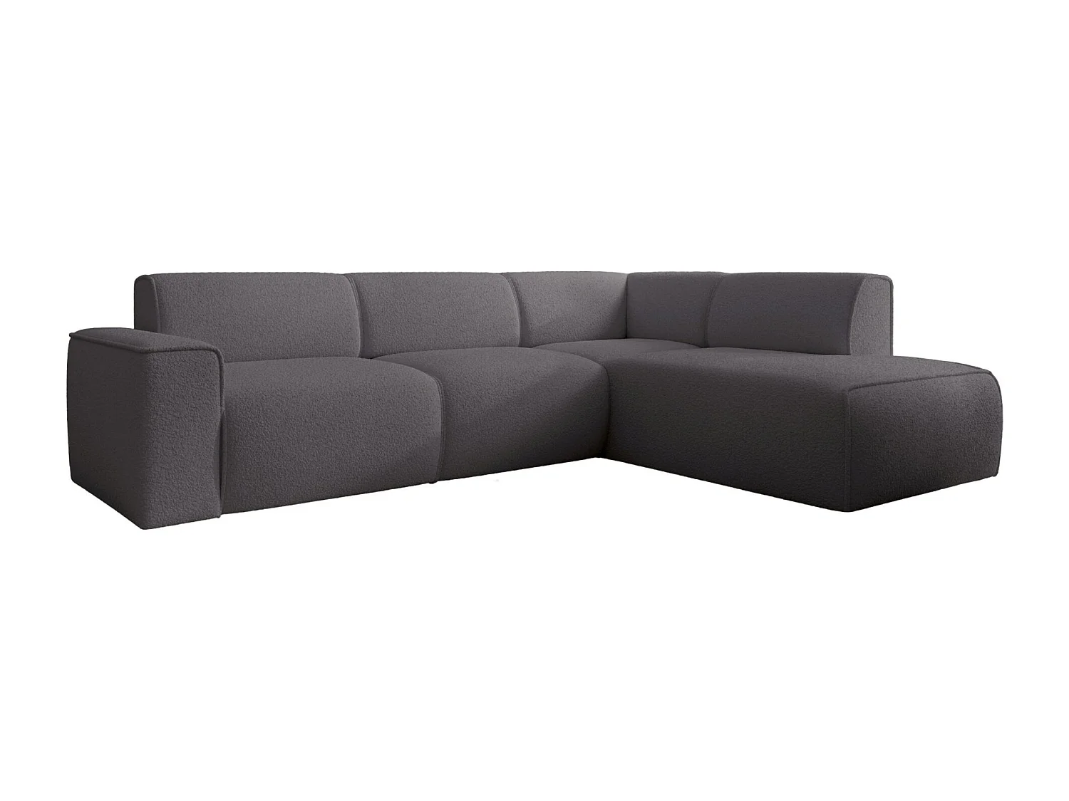 Hoekbank met rugleuning aan de ottomane – rechts – donkergrijs – bouclé – BOUVI