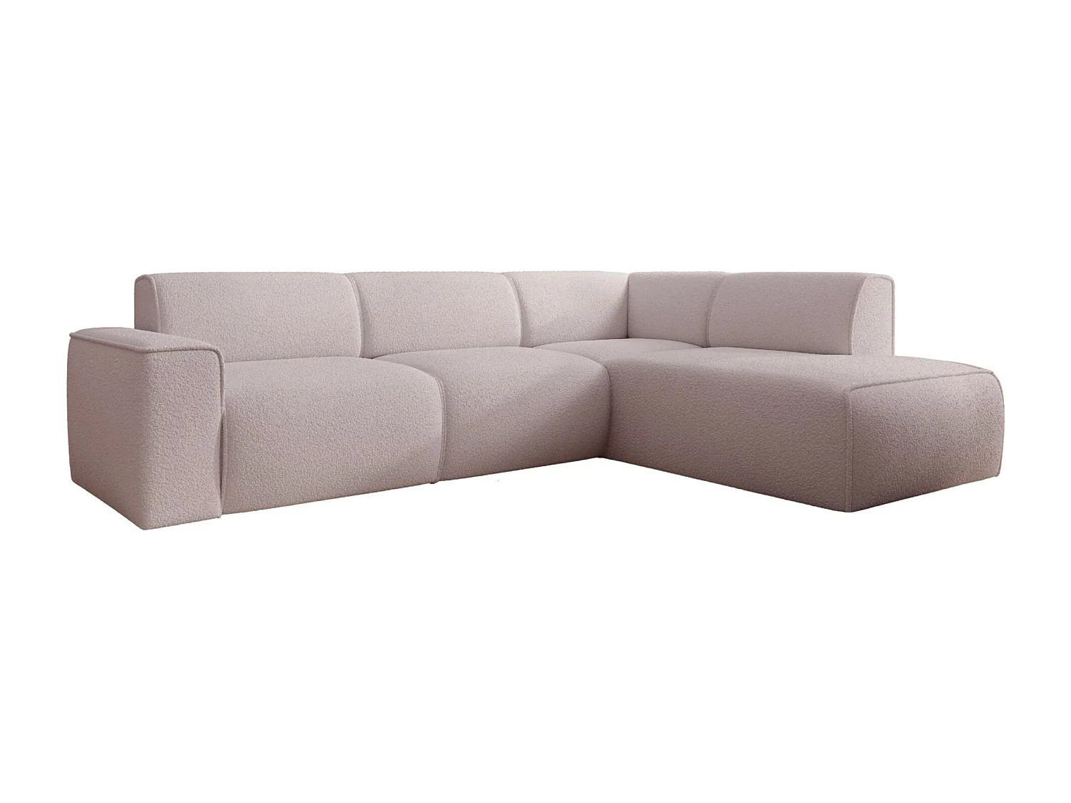 Hoekbank met rugleuning aan de ottomane – rechts – beige – bouclé – BOUVI