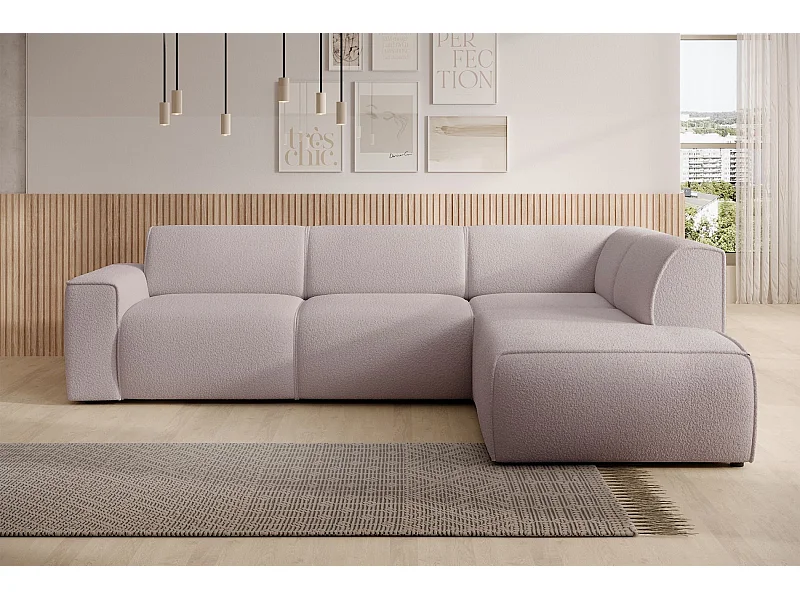 Hoekbank met rugleuning aan de ottomane – rechts – beige – bouclé – BOUVI