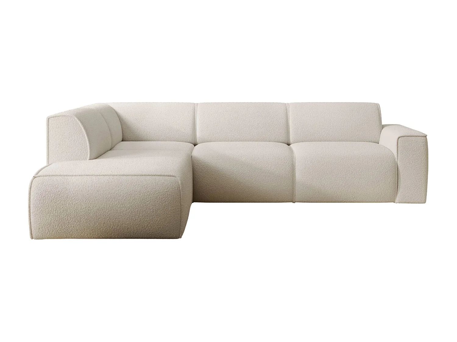 Hoekbank met rugleuning aan de ottomane – links – crème – bouclé – BOUVI