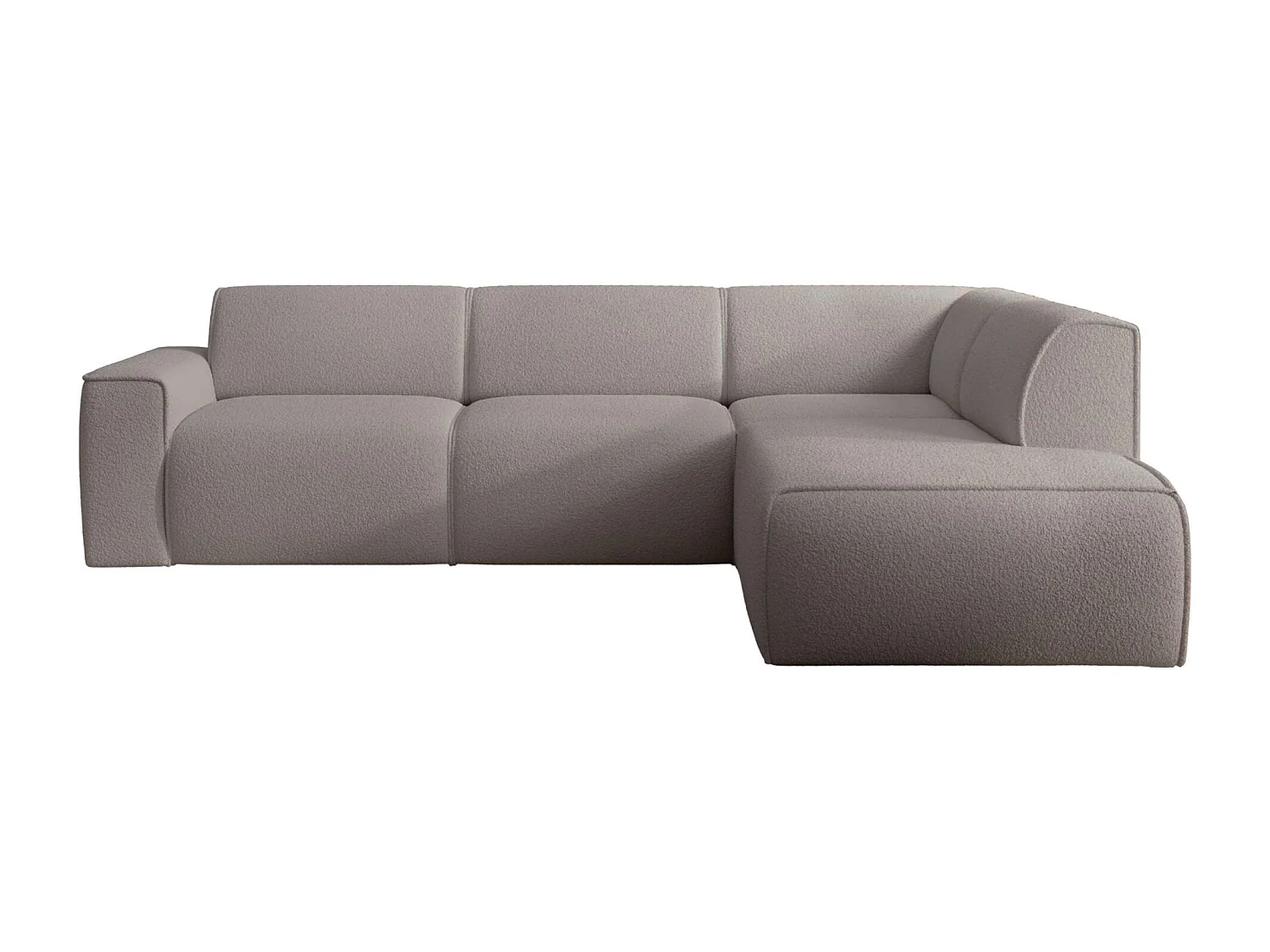 Hoekbank met rugleuning aan de ottomane – rechts – taupe – bouclé – BOUVI