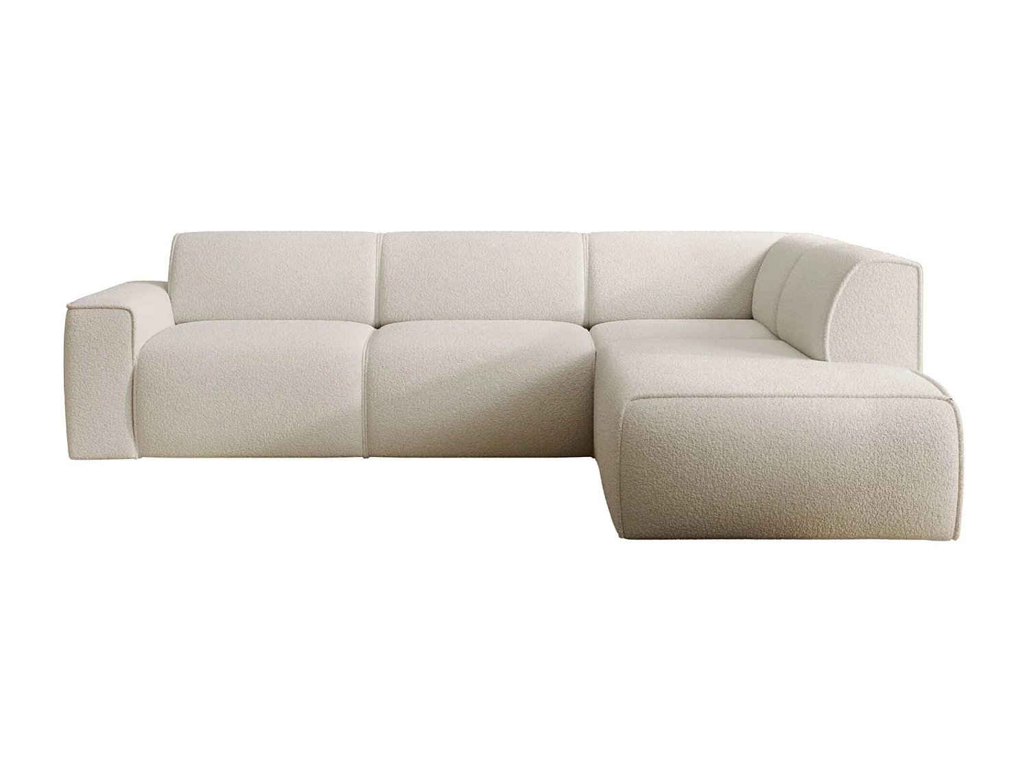 Hoekbank met rugleuning aan de ottomane – rechts – crème – bouclé – BOUVI