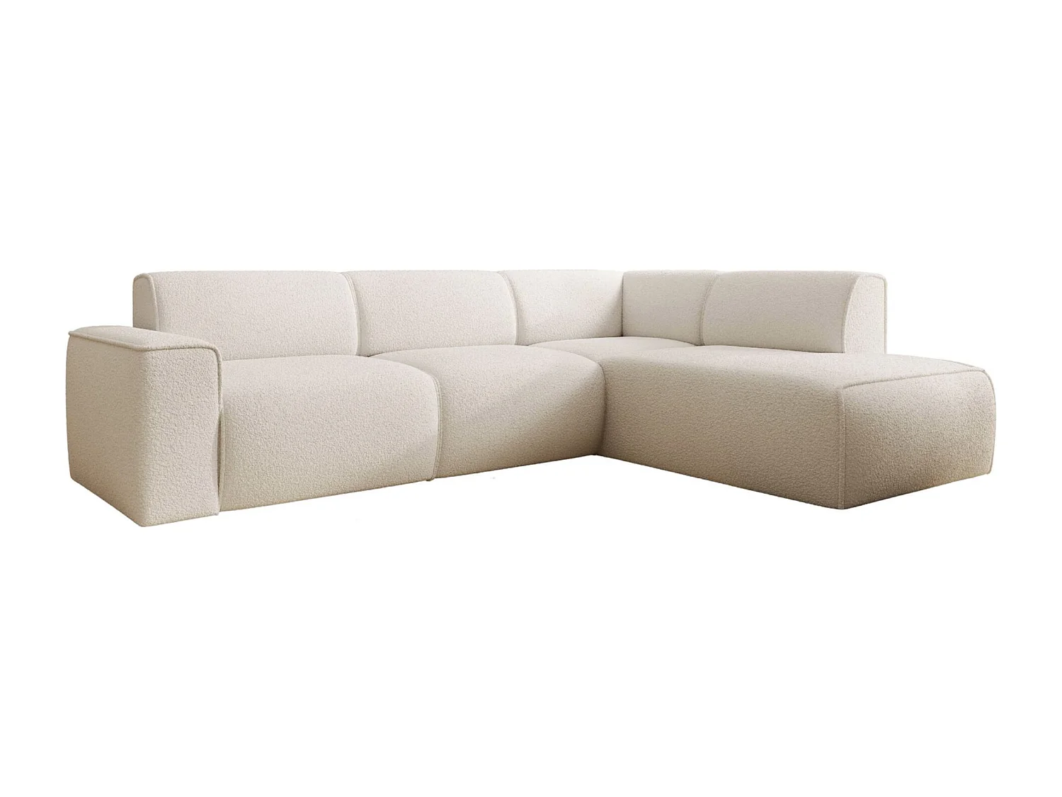 Hoekbank met rugleuning aan de ottomane – rechts – crème – bouclé – BOUVI