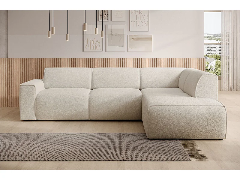 Ecksofa mit Rückenlehne an der Ottomane – rechts – creme – Bouclé – BOUVI