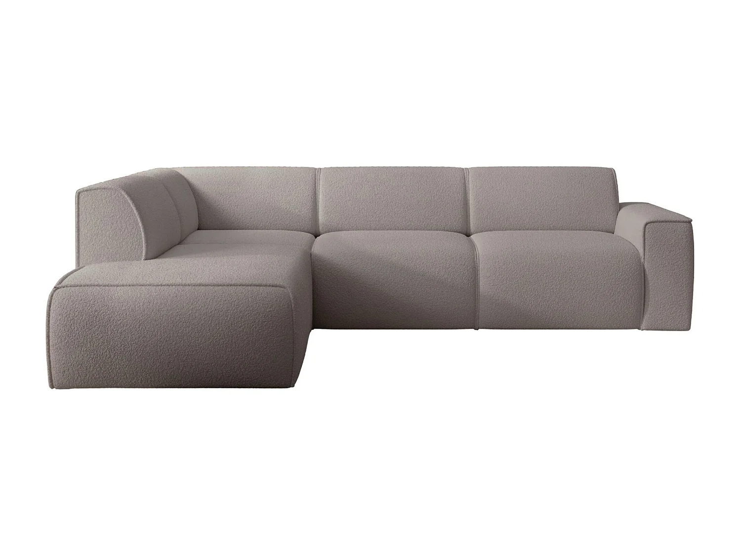 Hoekbank met rugleuning aan de ottomane – links – taupe – bouclé – BOUVI