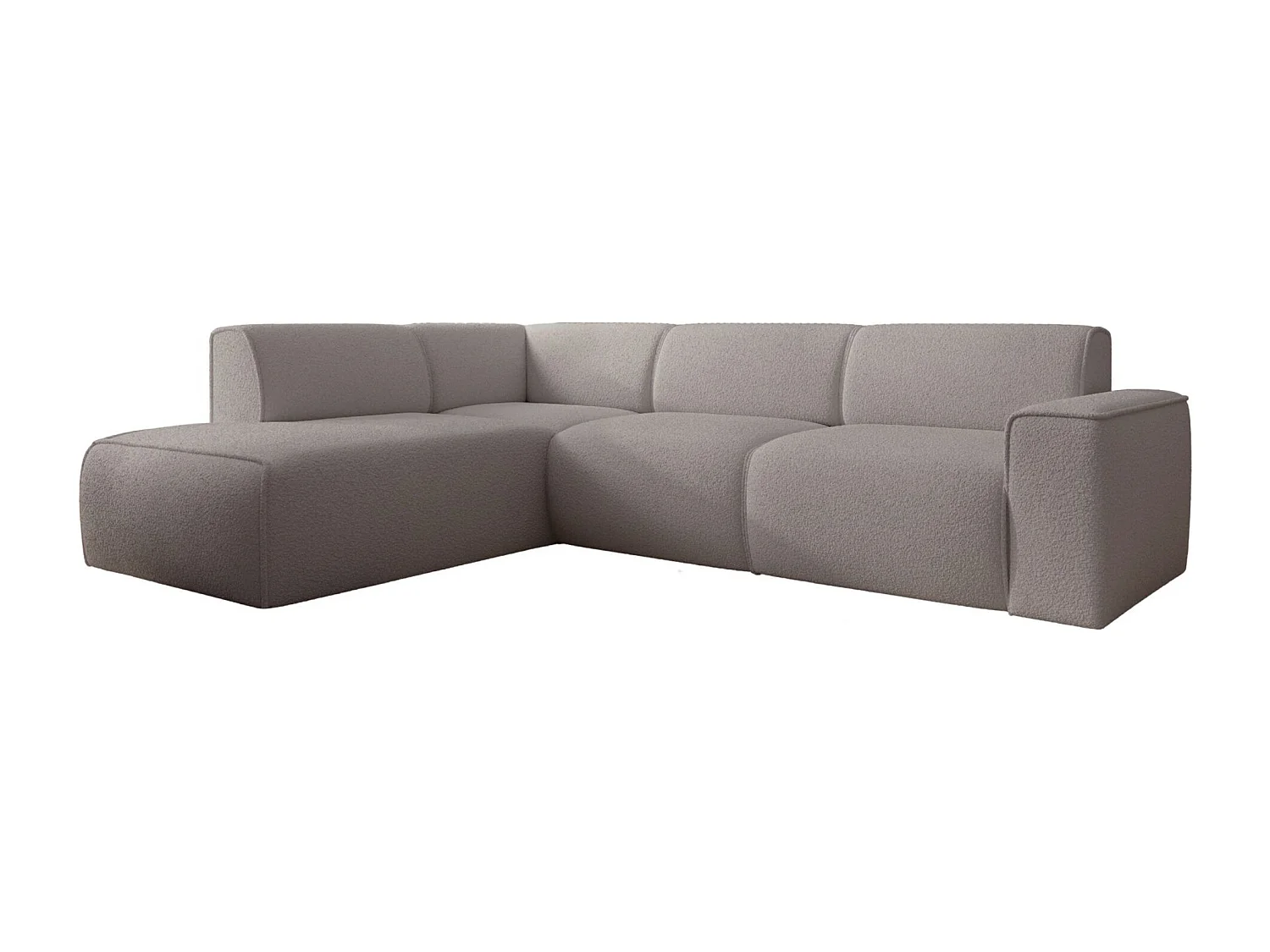 Hoekbank met rugleuning aan de ottomane – links – taupe – bouclé – BOUVI