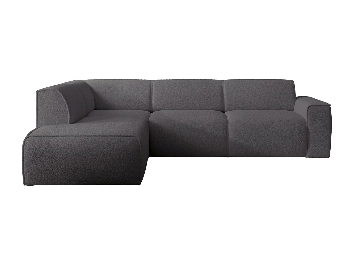 Hoekbank met rugleuning aan de ottomane – links – donkergrijs – bouclé – BOUVI