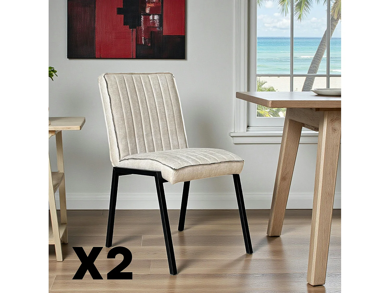 Chaise beige rembourrée à bandes (lot de 2) CORTINA