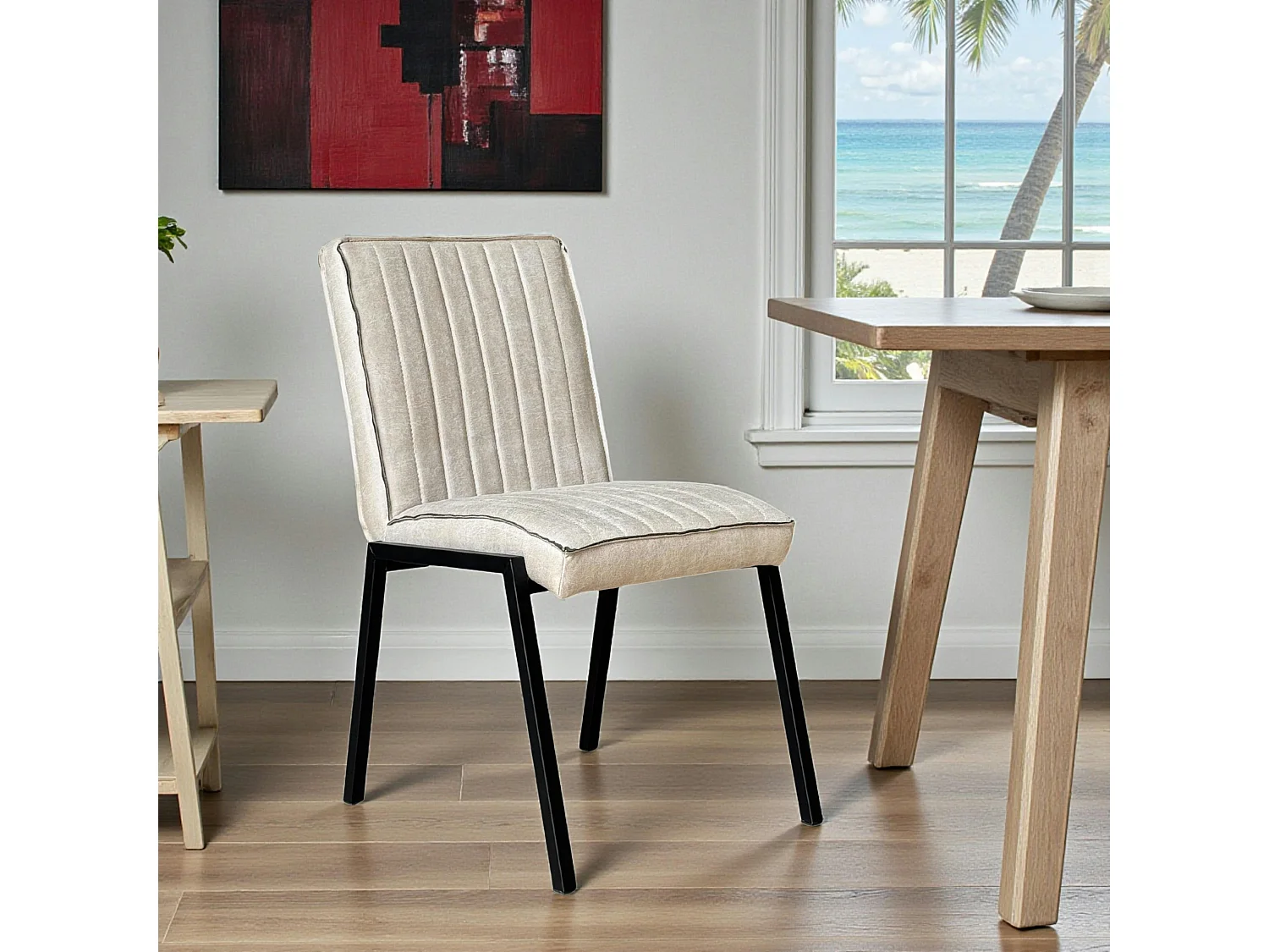 Chaise beige rembourrée à bandes (lot de 2) CORTINA