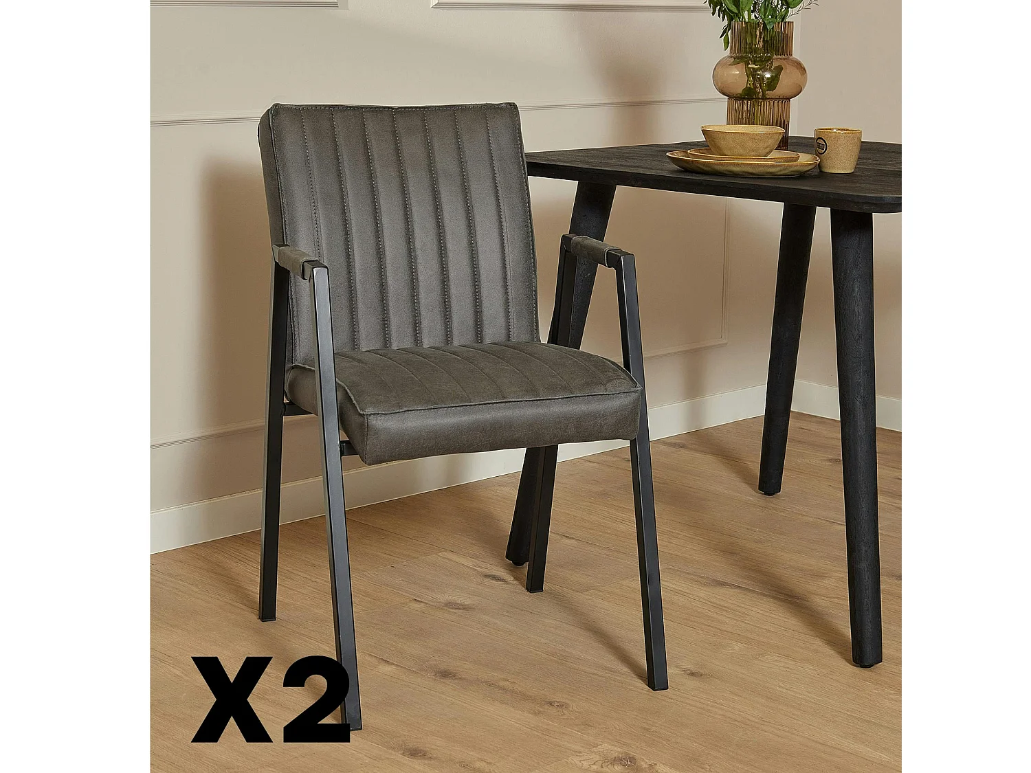 Fauteuil de table anthracite à bandes (lot de 2) CORTINA