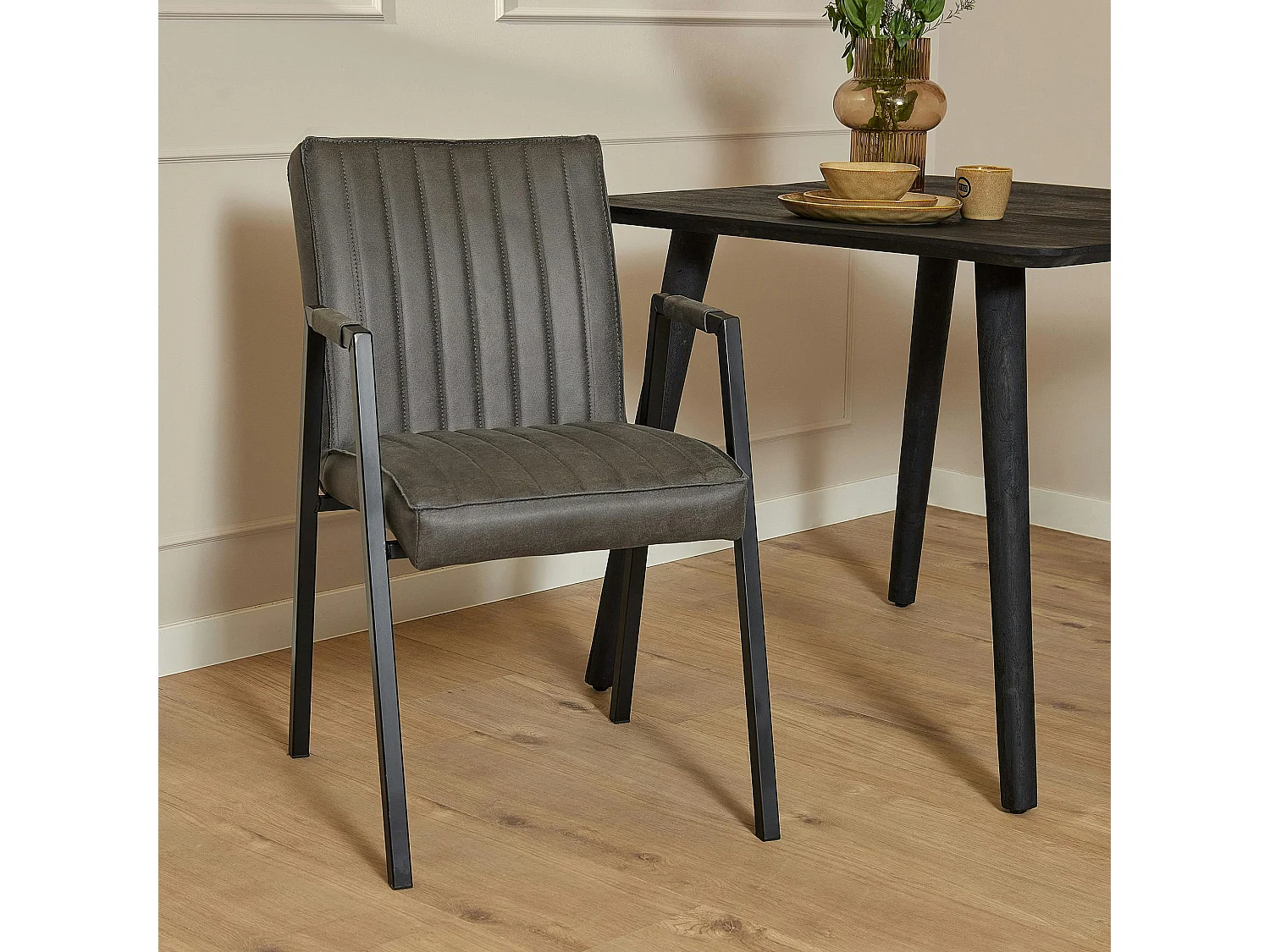 Fauteuil de table anthracite à bandes (lot de 2) CORTINA