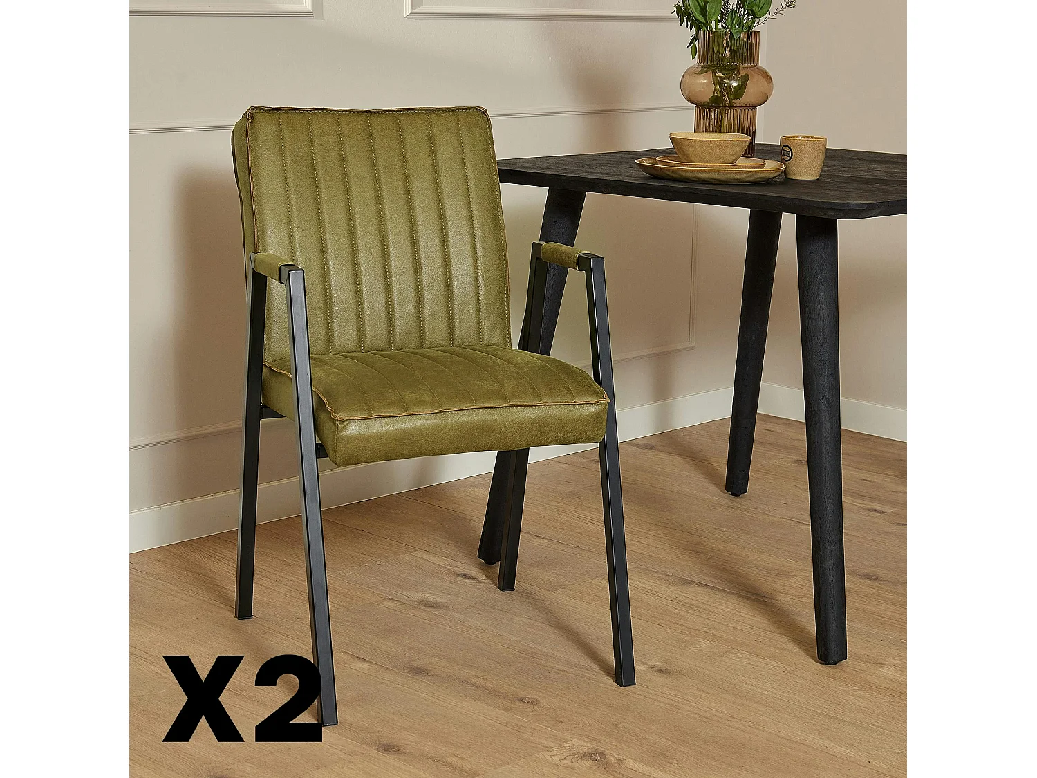 Fauteuil de table vert à bandes (lot de 2) CORTINA
