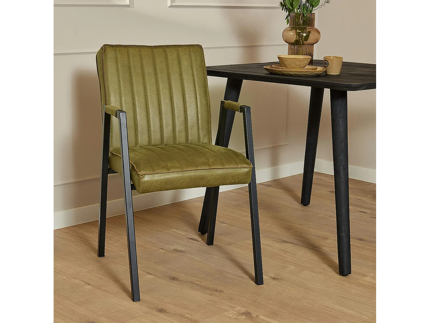 Fauteuil de table vert à bandes (lot de 2) CORTINA