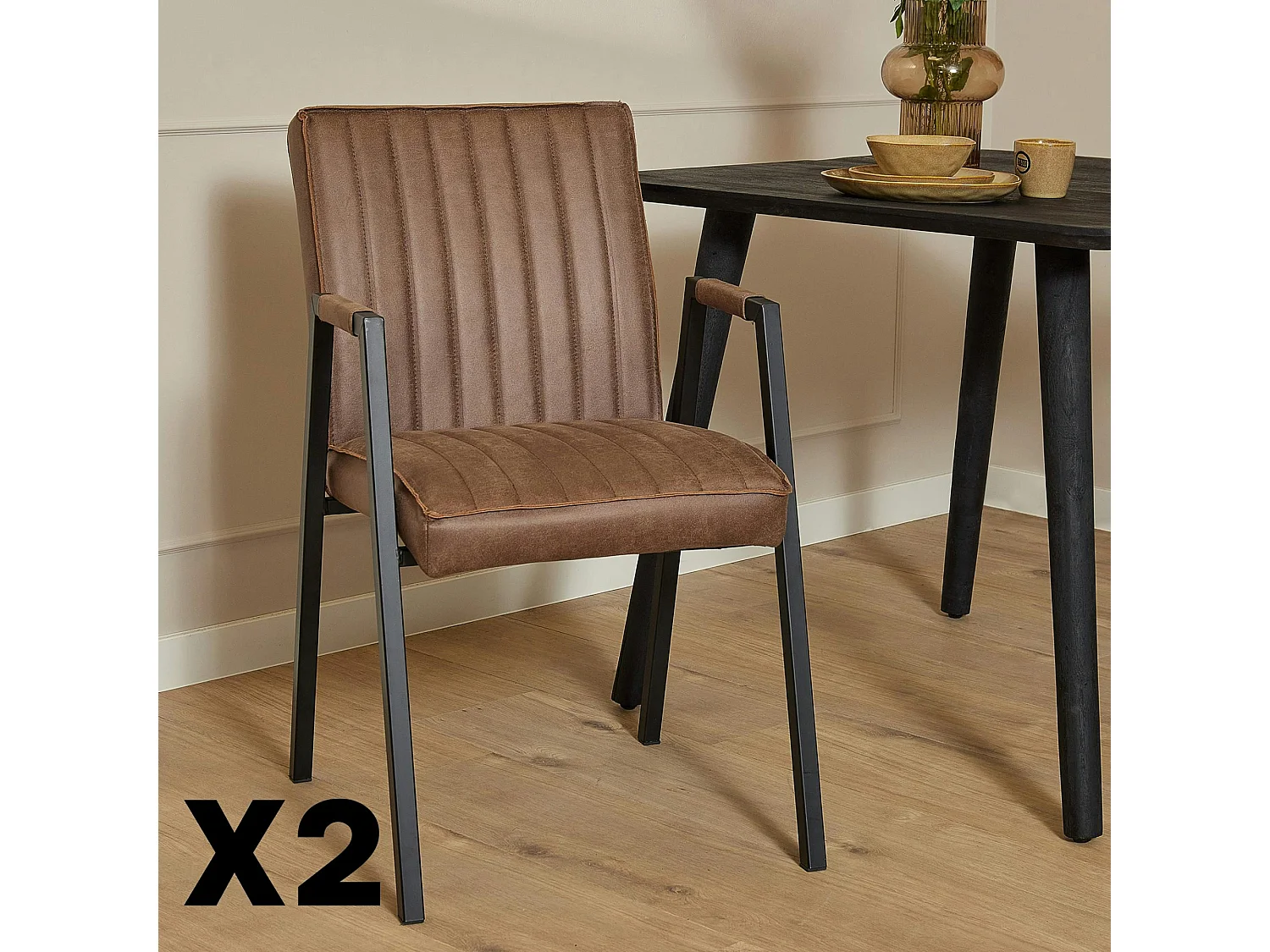 Fauteuil de table marron à bandes (lot de 2) CORTINA