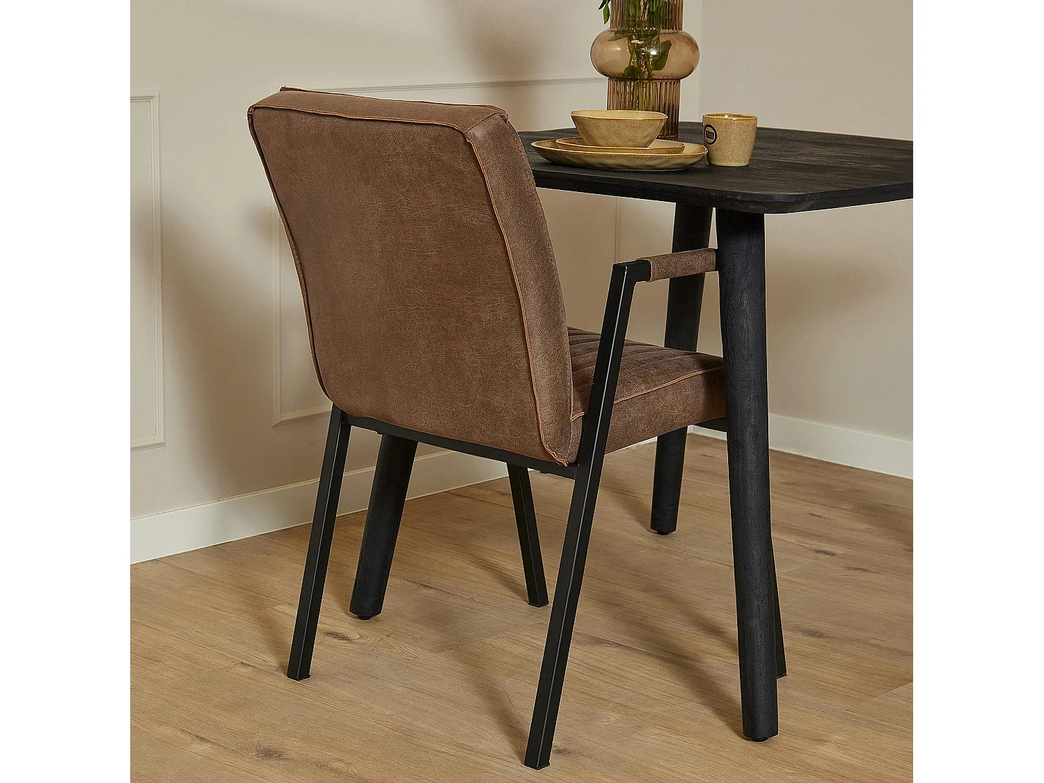 Fauteuil de table marron à bandes (lot de 2) CORTINA