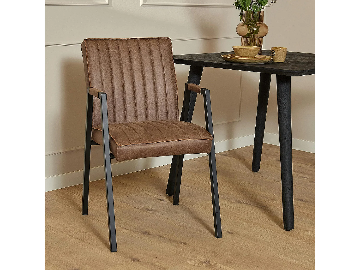 Fauteuil de table marron à bandes (lot de 2) CORTINA