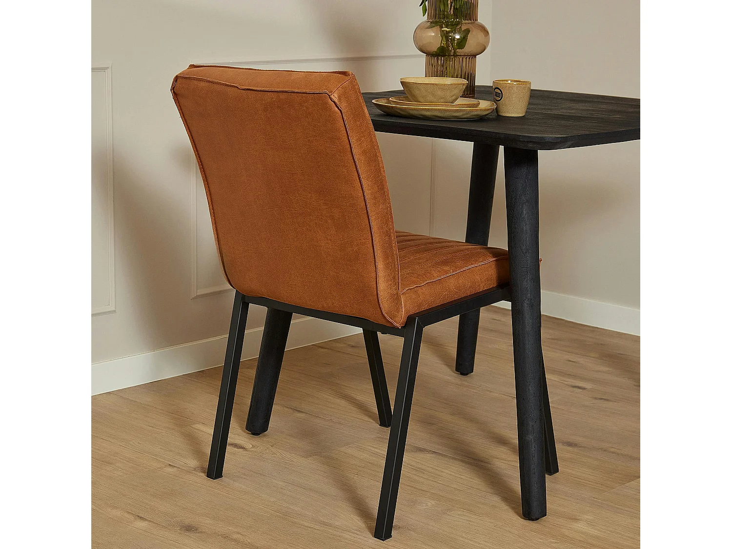 Chaise cognac rembourrée à bandes (lot de 2) CORTINA