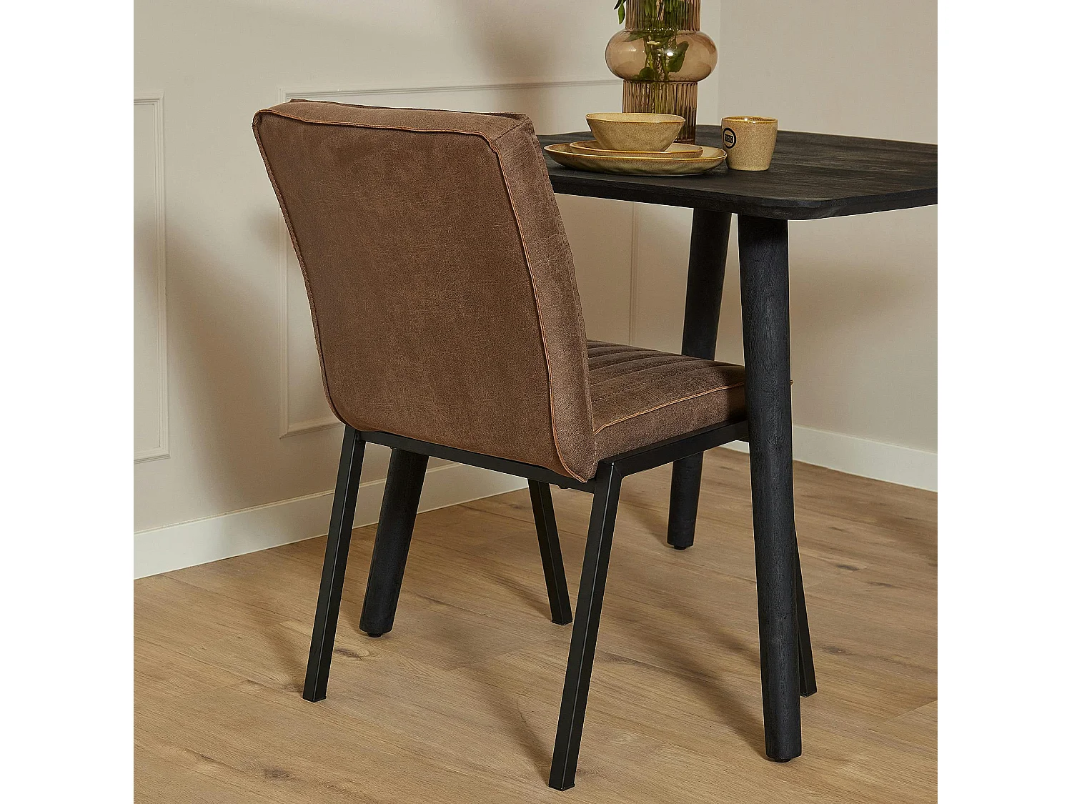 Chaise marron rembourrée à bandes (lot de 2) CORTINA