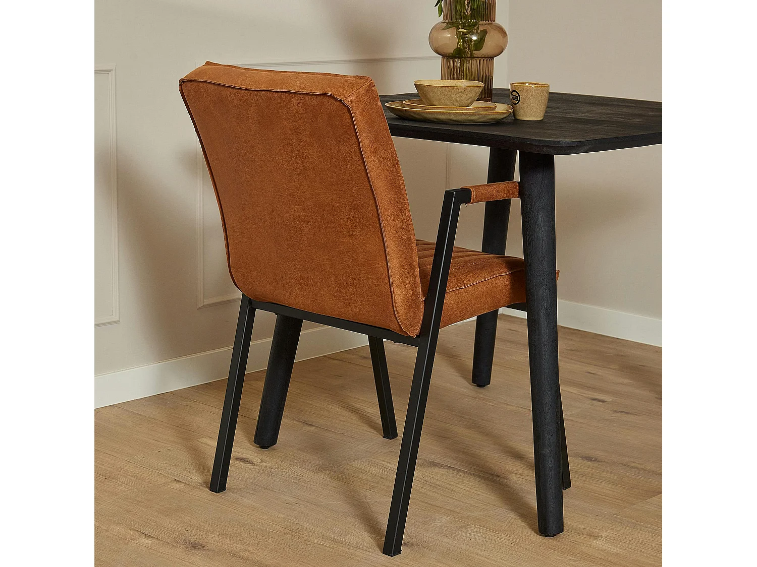 Fauteuil de table cognac à bandes (lot de 2) CORTINA