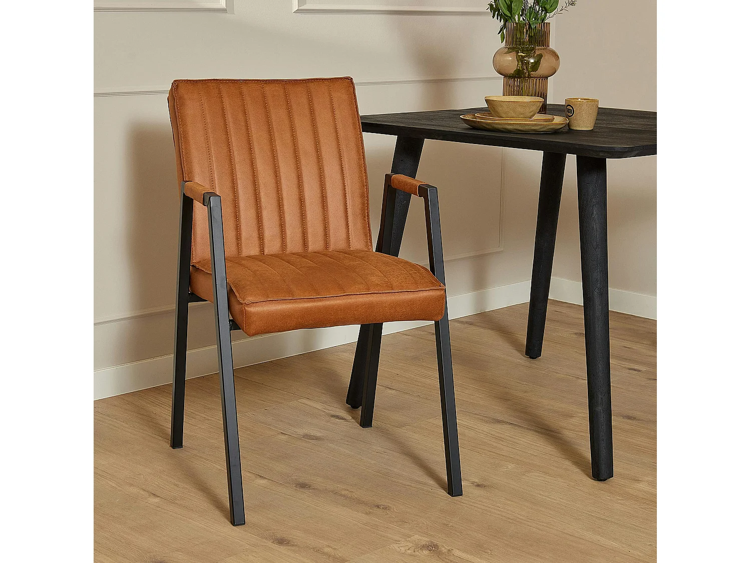 Fauteuil de table cognac à bandes (lot de 2) CORTINA