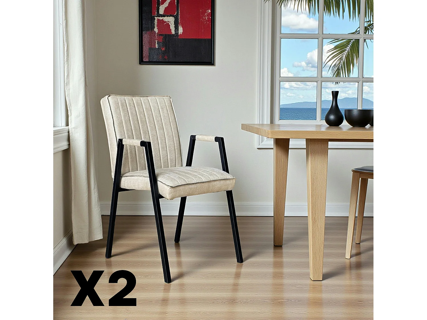 Fauteuil de table beige à bandes (lot de 2) CORTINA