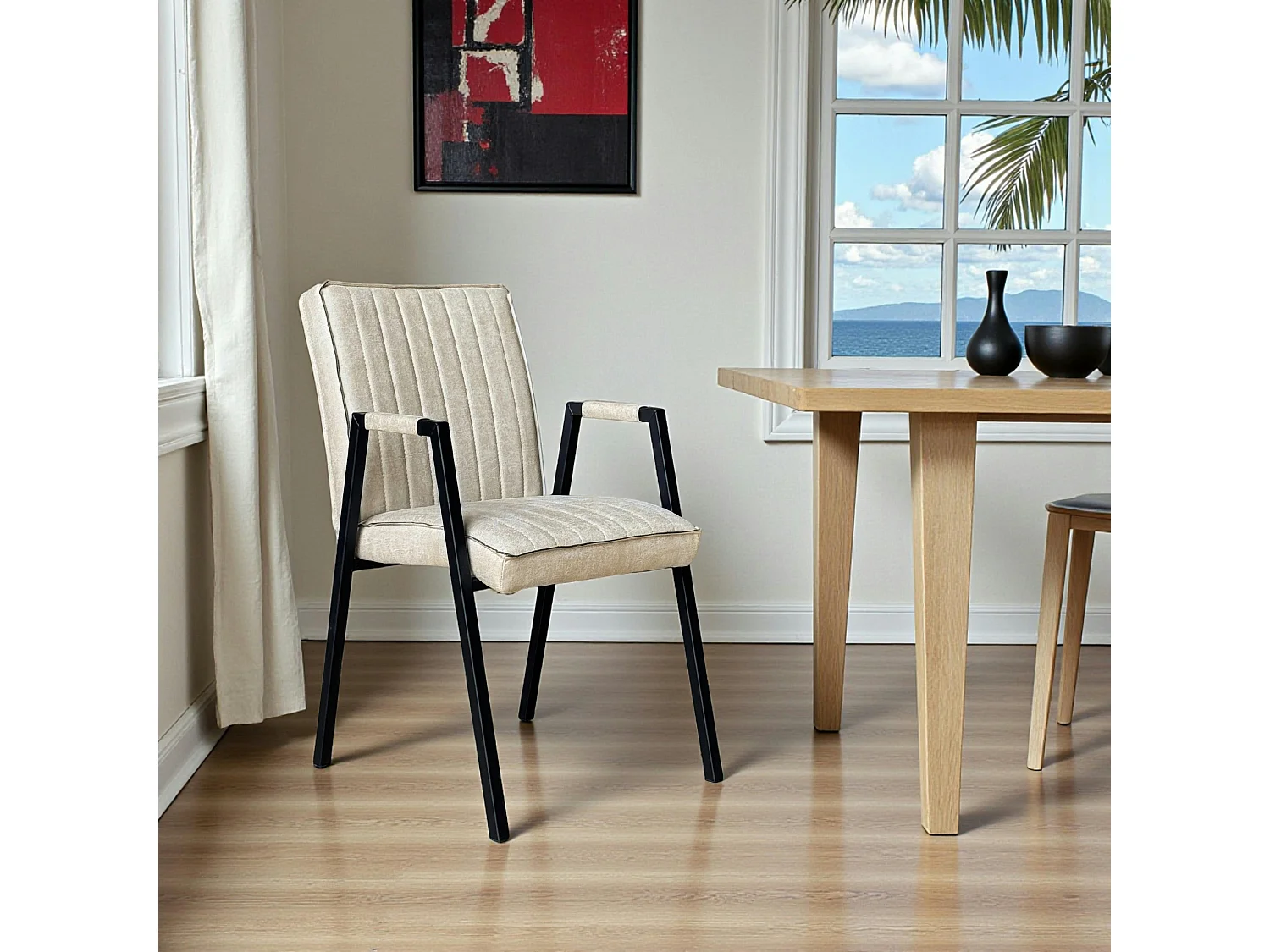 Fauteuil de table beige à bandes (lot de 2) CORTINA