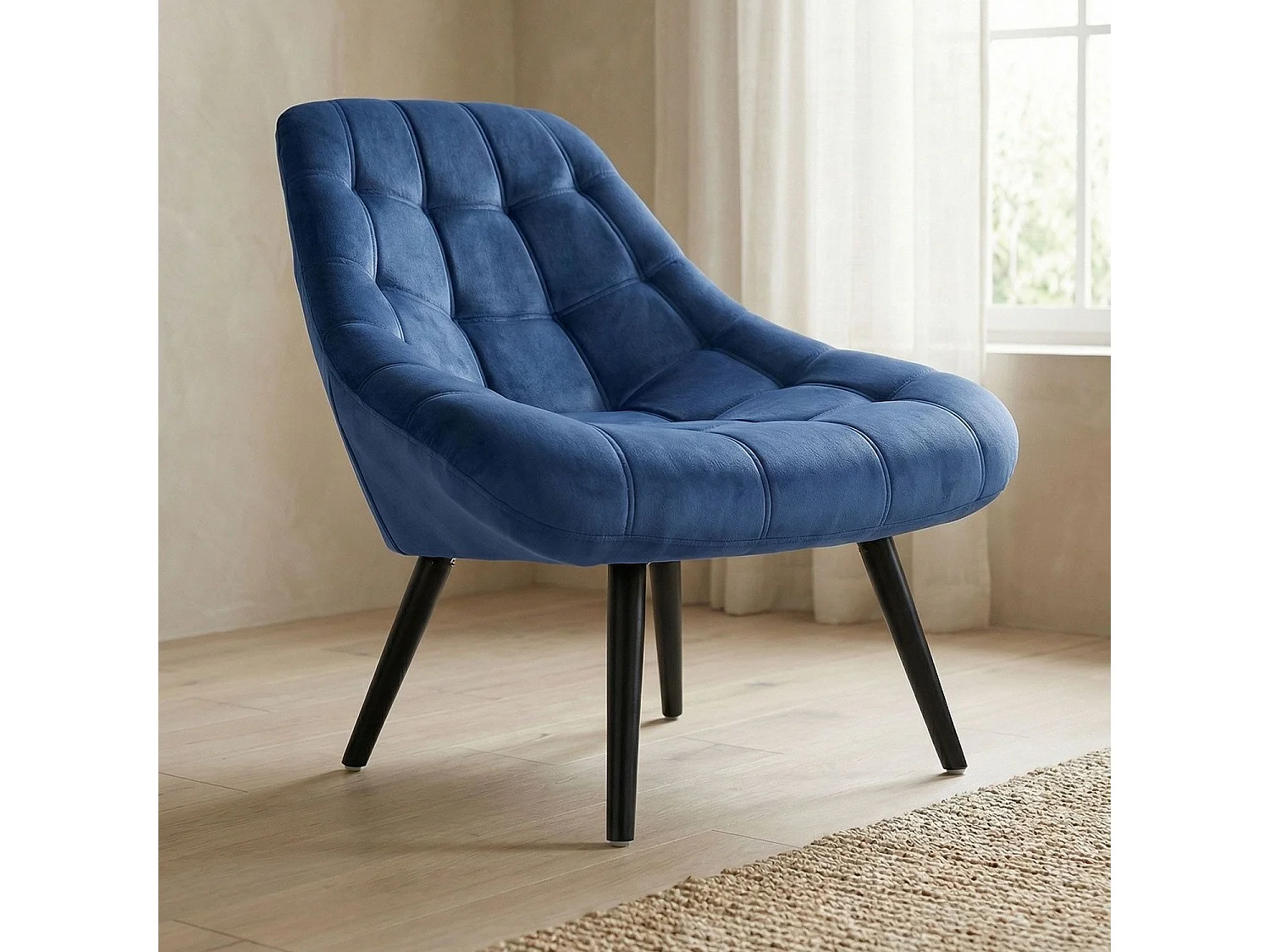 Fauteuil Scandinave en Velours "Johan" 102cm Bleu