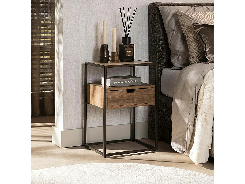 Table de chevet moderne effet travertin 1 tiroir ASCOLI