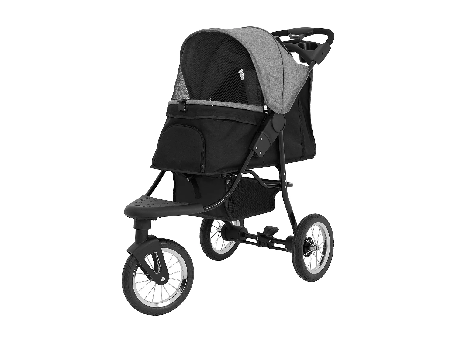 Faltbarer 3 Rad Buggy Grau - Jogger für Haustiere, Hund, Katze, Tragetasche