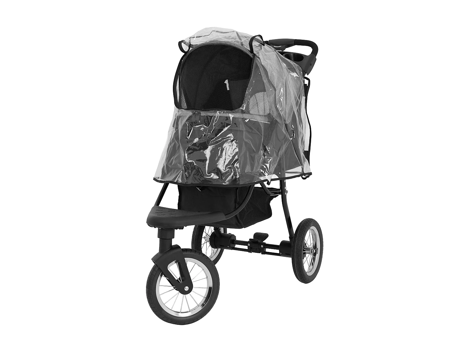 Faltbarer 3 Rad Buggy Grau - Jogger für Haustiere, Hund, Katze, Tragetasche