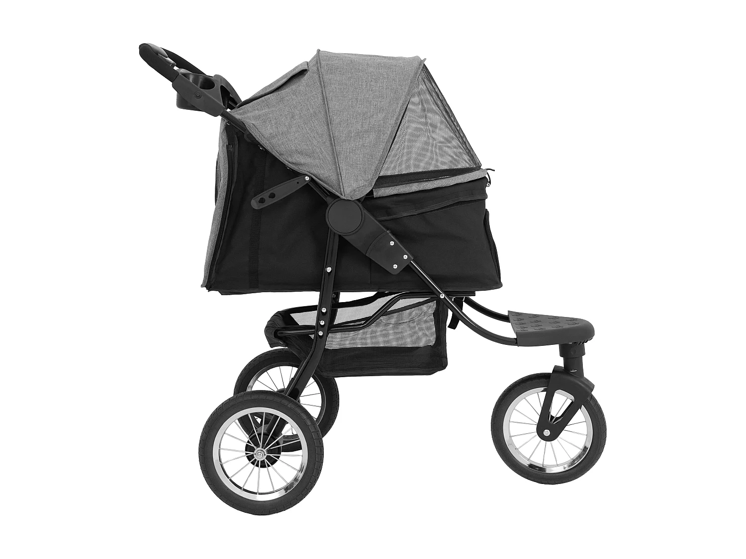 Faltbarer 3 Rad Buggy Grau - Jogger für Haustiere, Hund, Katze, Tragetasche