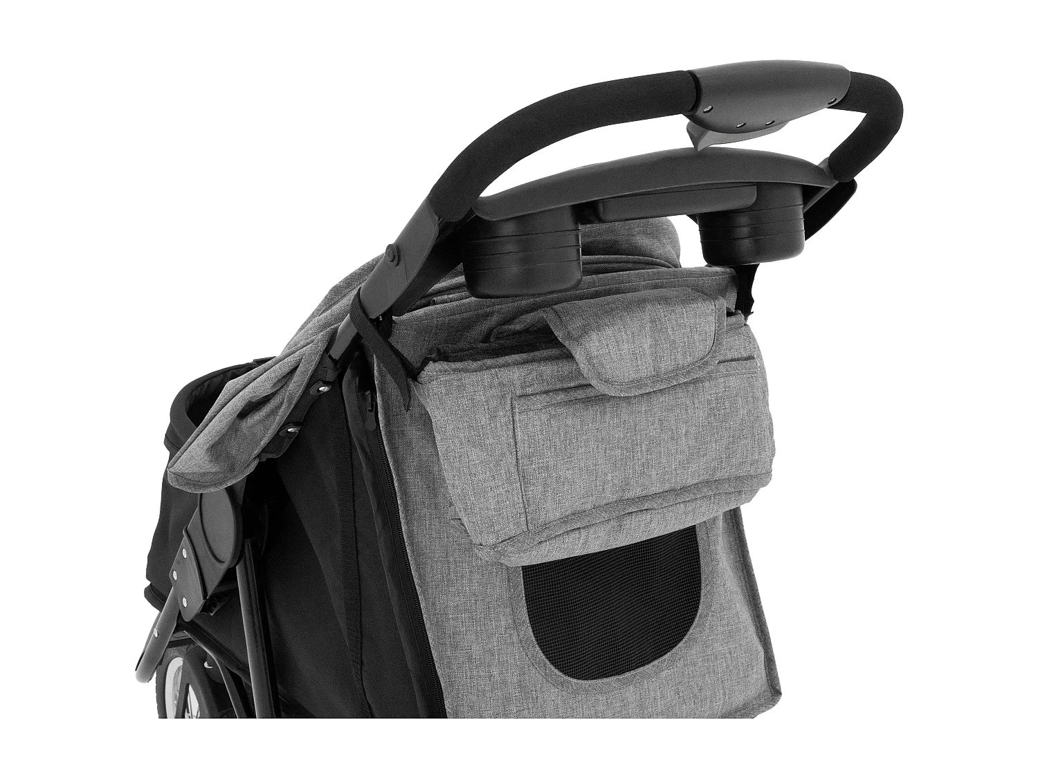 Faltbarer 3 Rad Buggy Grau - Jogger für Haustiere, Hund, Katze, Tragetasche