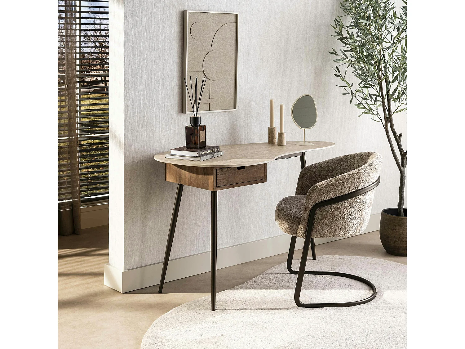 Console bureau effet travertin 1 tiroir ASCOLI