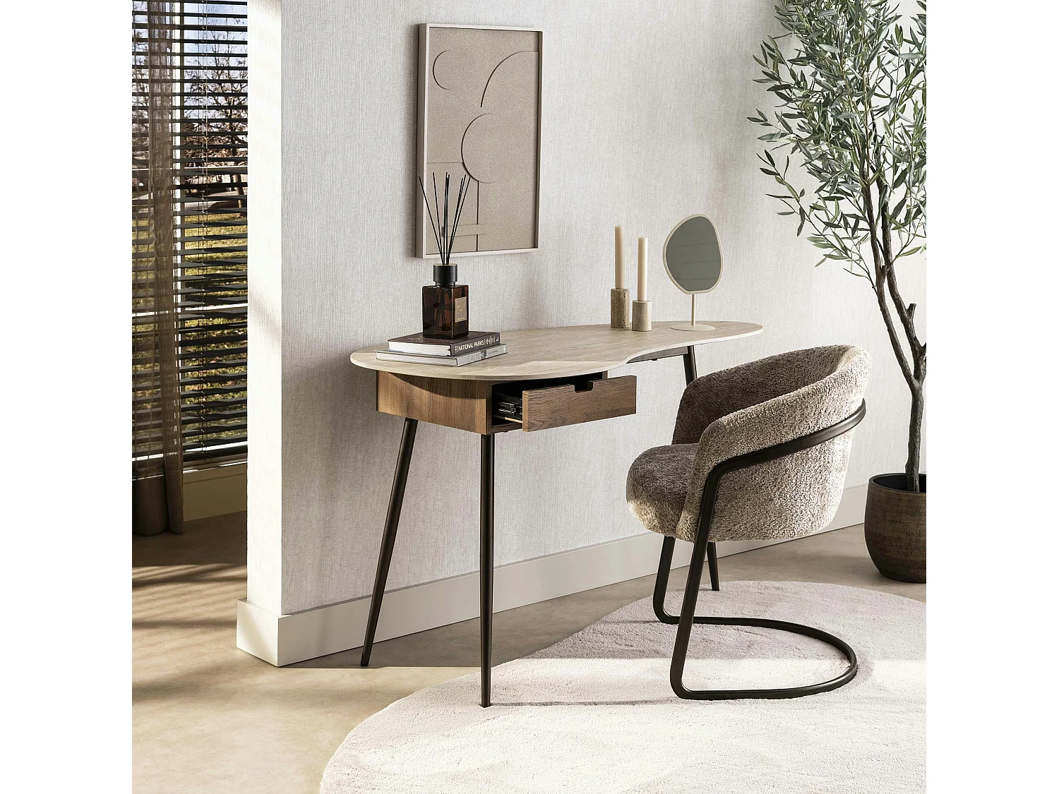 Console bureau effet travertin 1 tiroir ASCOLI