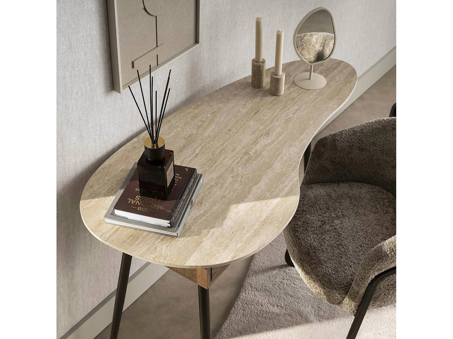 Console bureau effet travertin 1 tiroir ASCOLI